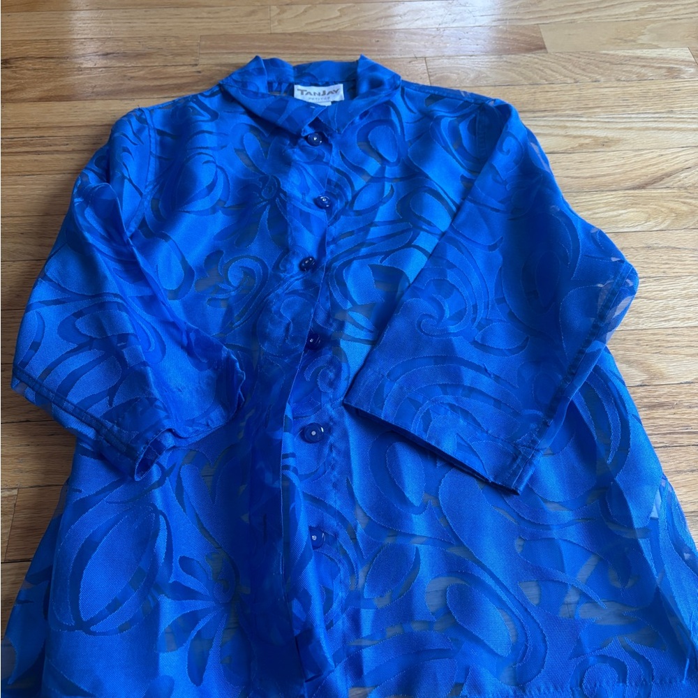 TanJay Royal Blue Sheer Blouse